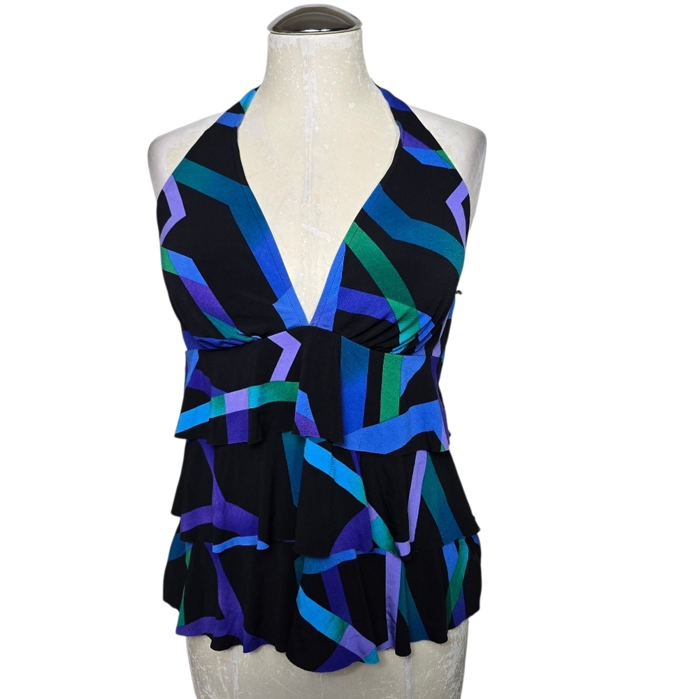 Jamaica Bay Black Purple Green Blue V Neck Tankini Swimwear 14